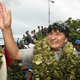Bolivian president Evo Morales wears a garland made from coca leaves. (Photo: Aizar Raldes/AFP via Getty Images)